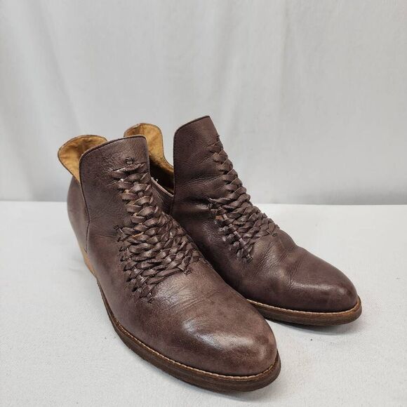 Latigo Anthropologie Kick Soft Leather Woven Western Espresso Booties Women's 11 - Picture 1 of 11